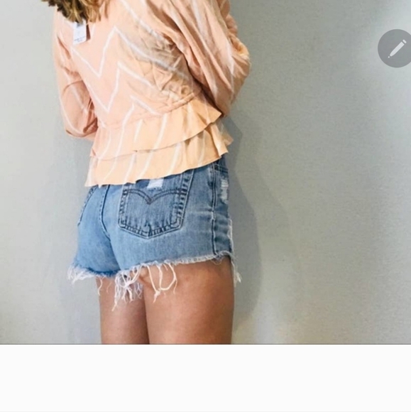 Free people peach striped balloon sleeve top S - Picture 4 of 4